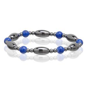 Magnetic Hematite Lapis Bracelet, Beaded Gemstone Stretchable Bracelet